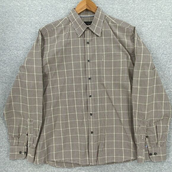 Tricots St Raphael Shirt Mens Large Button Up Brown Plaid Long Sleeve Collared - Picture 1 of 12